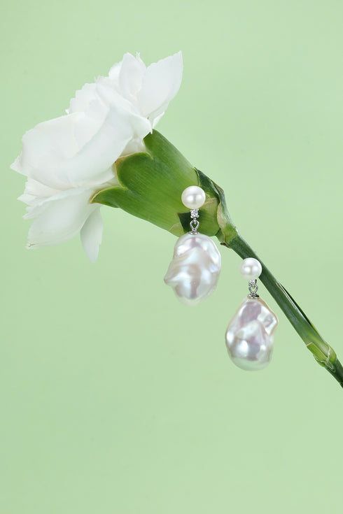 10-12mm CZ Bold Baroque Pearl Earrings